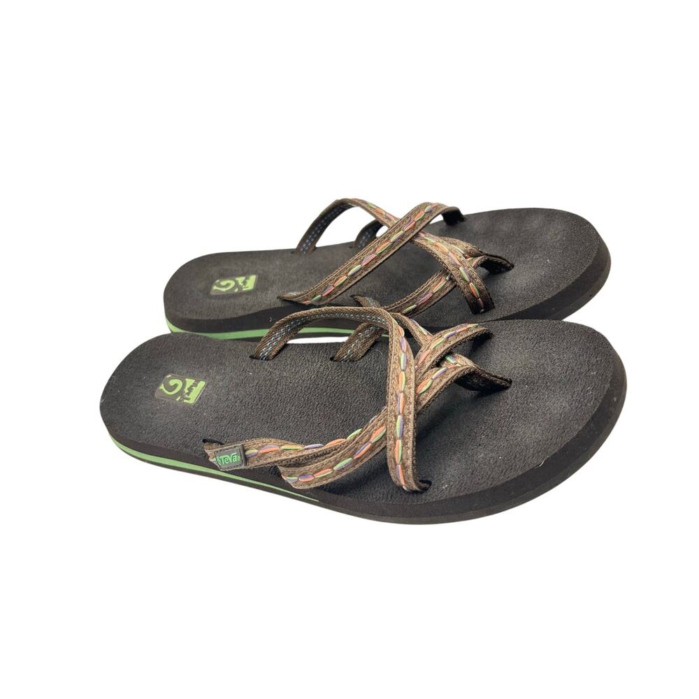 Teva Olowahu Comfortable stretchy strappy rainbow sandals flip flops sz 10